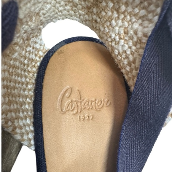 Castañer Carina Navy Canvas Espadrille Wedge Sandals Ankle Tie Size 39 US 8.5-9 - Picture 7 of 9